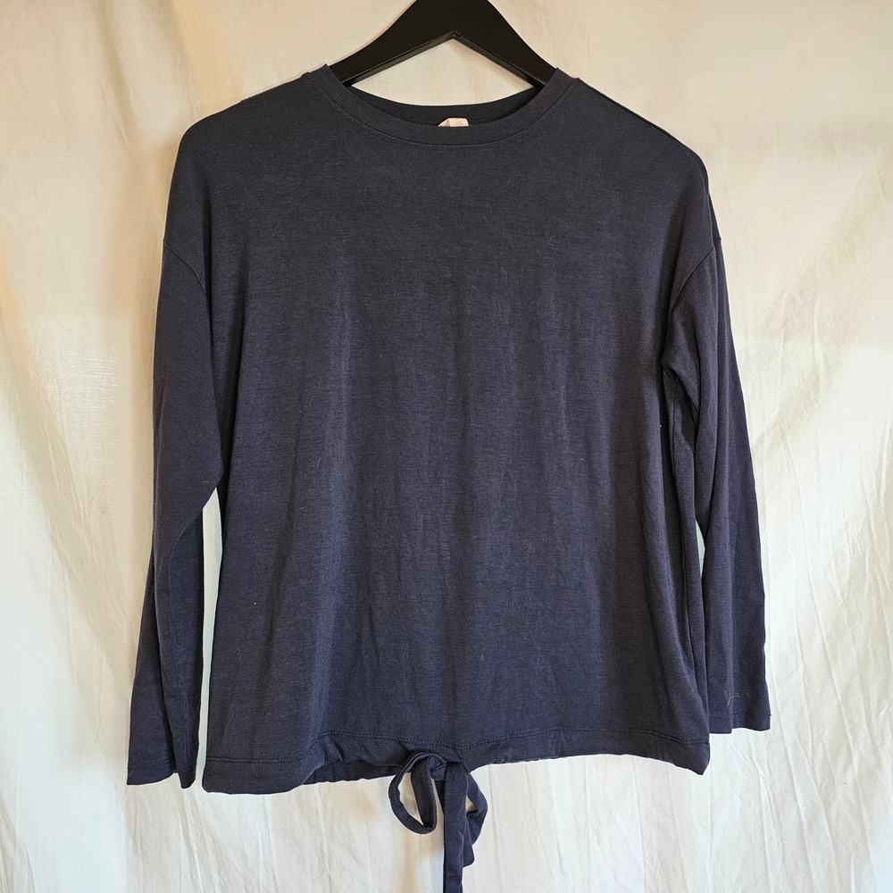 Como Sleep Navy Blue Long Sleeve Tie Front Pajama Top Small Super Soft Basic